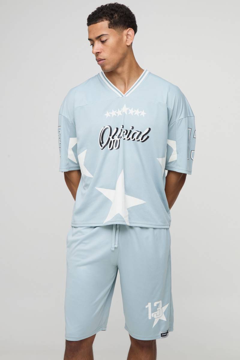 Oversized Official Star Varsity Mesh T-Shirt & Short Set - Grey - M, Grey Oversized Official Star Varsity Mesh T-Shirt & Short Set - Grey - M, Grey von boohoo