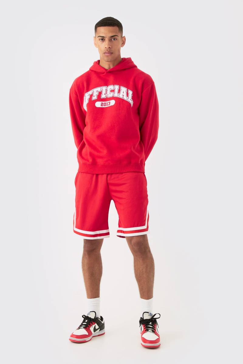 Oversized Official Varsity Hoodie And Basketball Short Tracksuit - Red - L, Red von boohoo