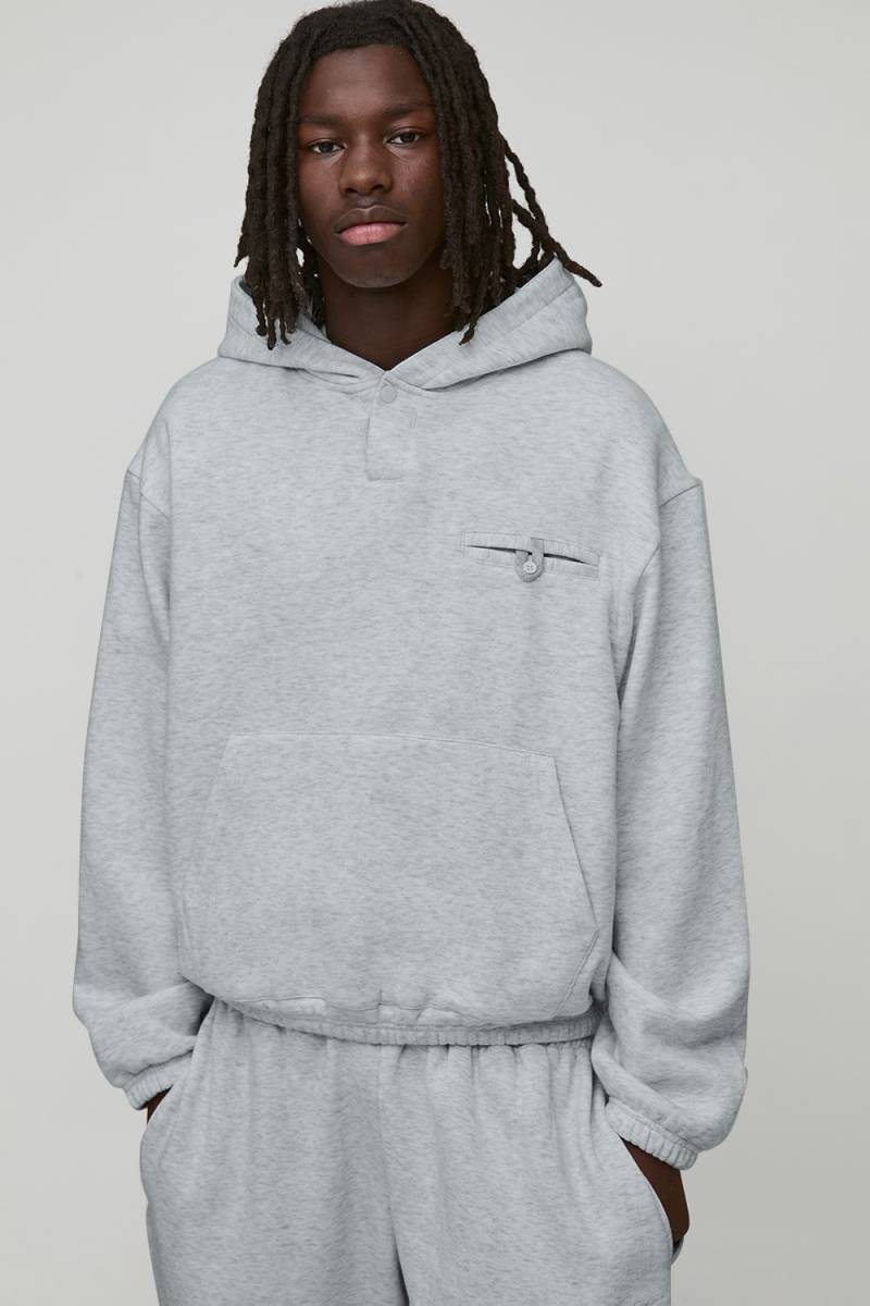 Oversized Pocket Detail Man Tab Hoodie - Grey Marl - S, Grey Marl von boohoo
