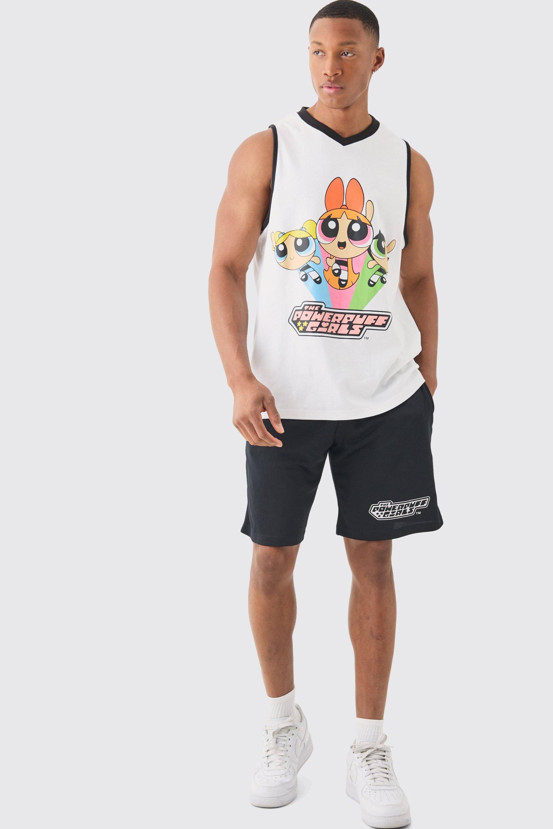 Oversized Powerpuff Girls License Mesh Vest And Short Set - White - M, White von boohoo