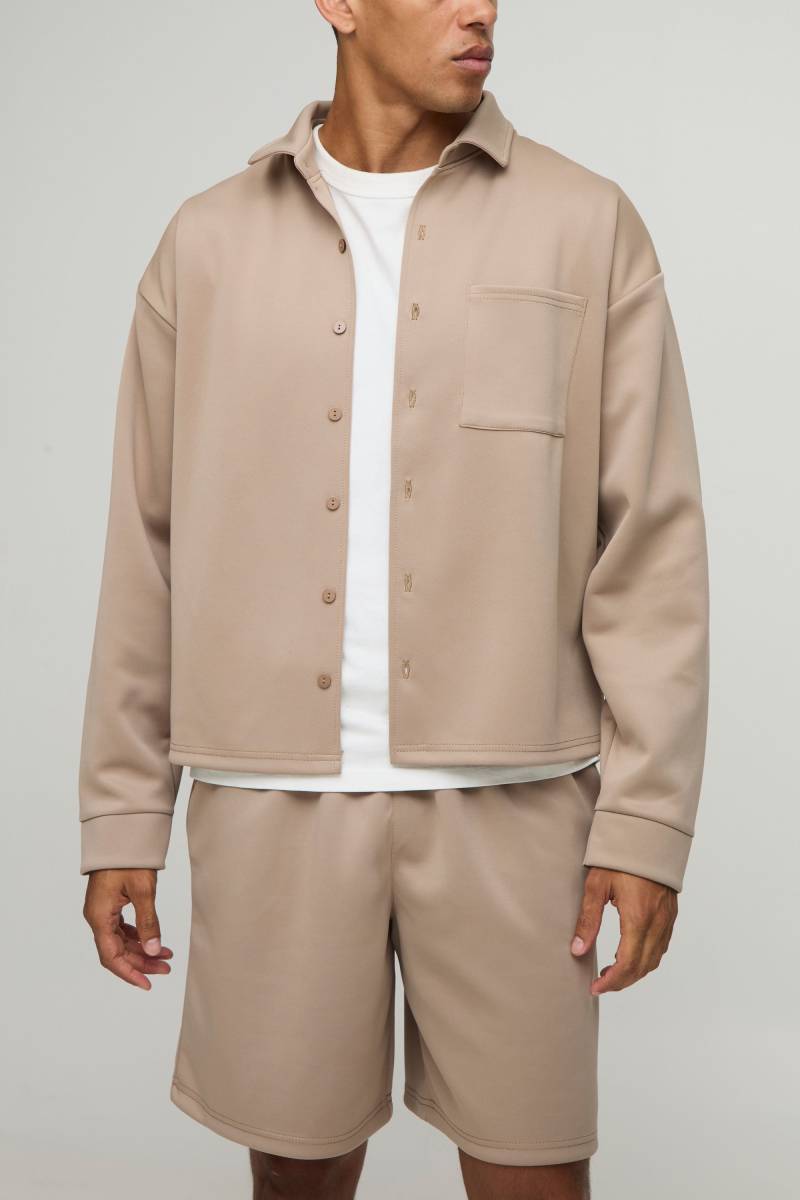 Oversized Scuba Shirt And Relaxed Short Set - Taupe - M, Taupe von boohoo
