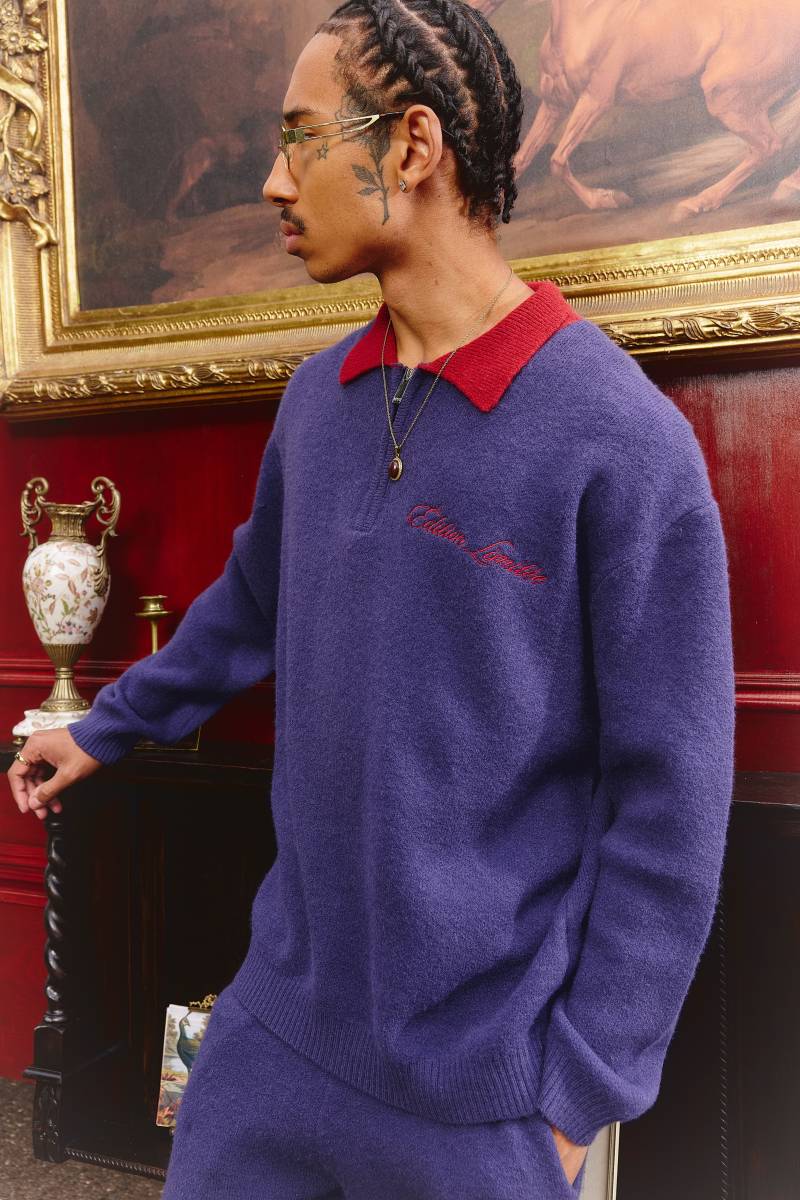 Oversized Varsity Embroidered Knitted Polo Jumper - Navy - M, Navy Oversized Varsity Embroidered Knitted Polo Jumper - Navy - M, Navy von boohoo