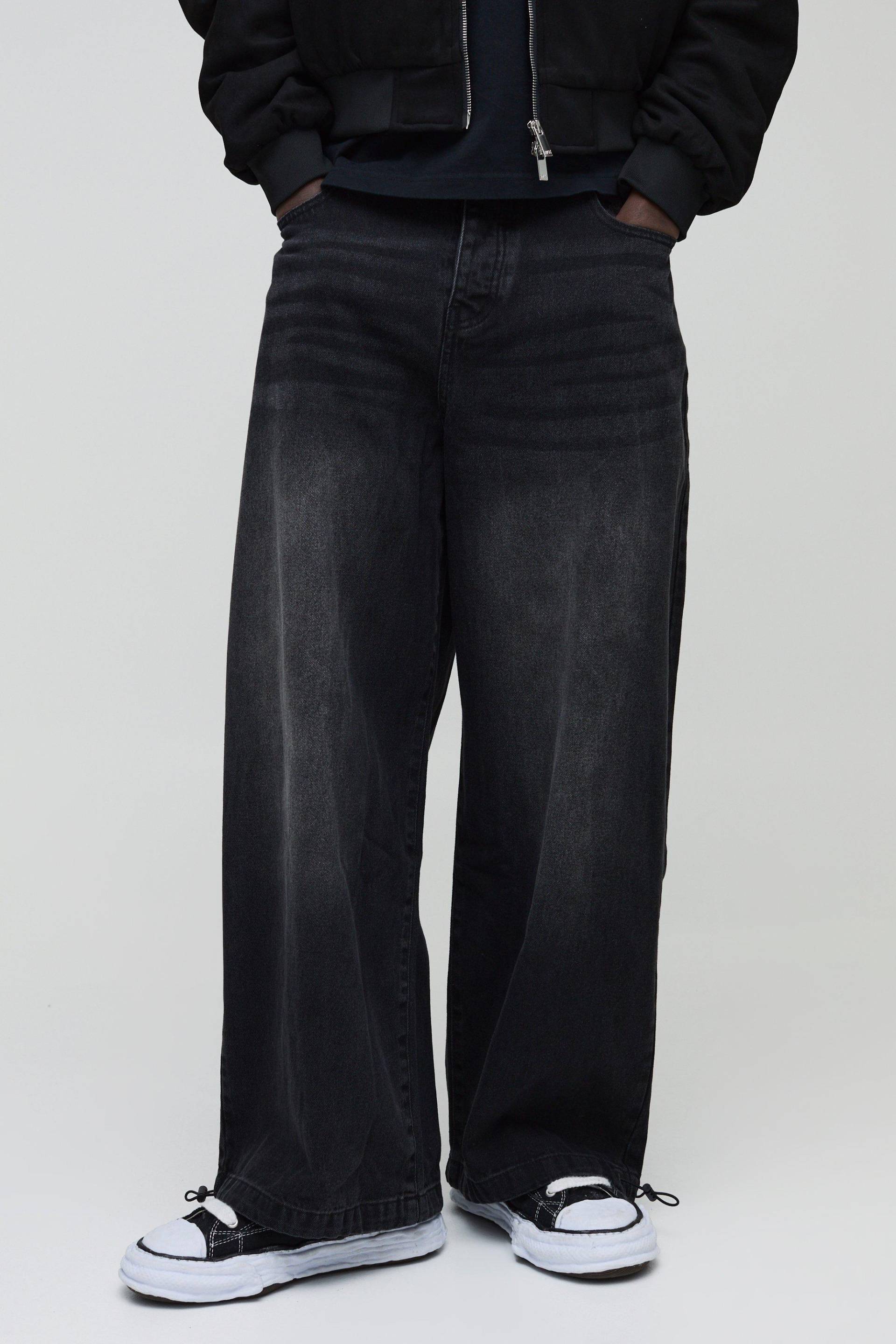 Parachute Jeans - Washed Black - 34R, Washed Black von boohoo