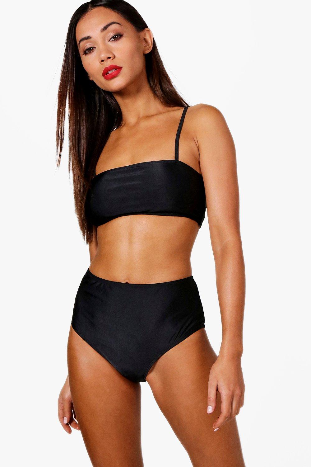 Petite Bandeau-Bikini Mit Hohem Bund - Schwarz - 38, Schwarz von boohoo