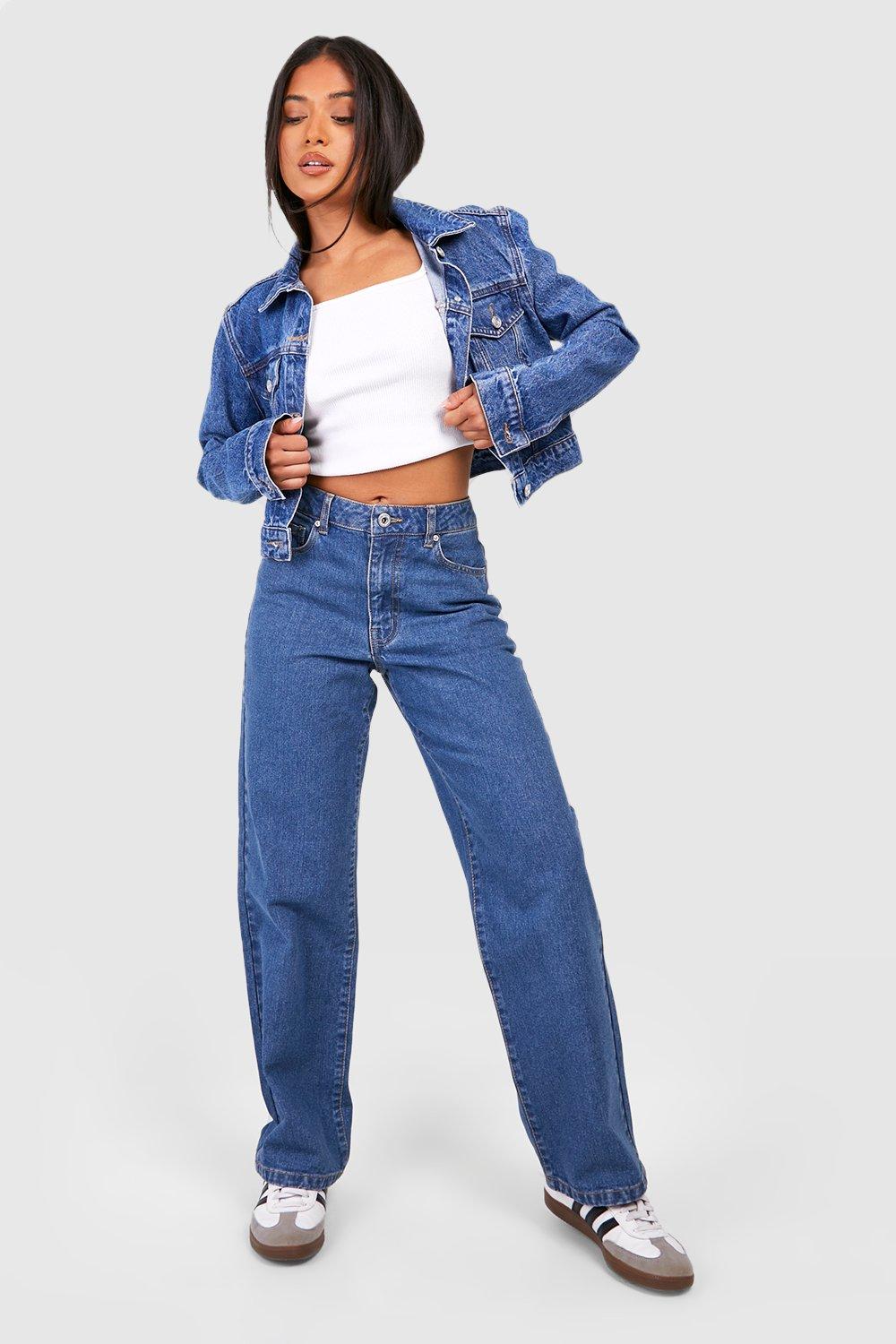 Petite Basics Boyfriend-Jeans - Mid Blue - 34, Mid Blue von boohoo