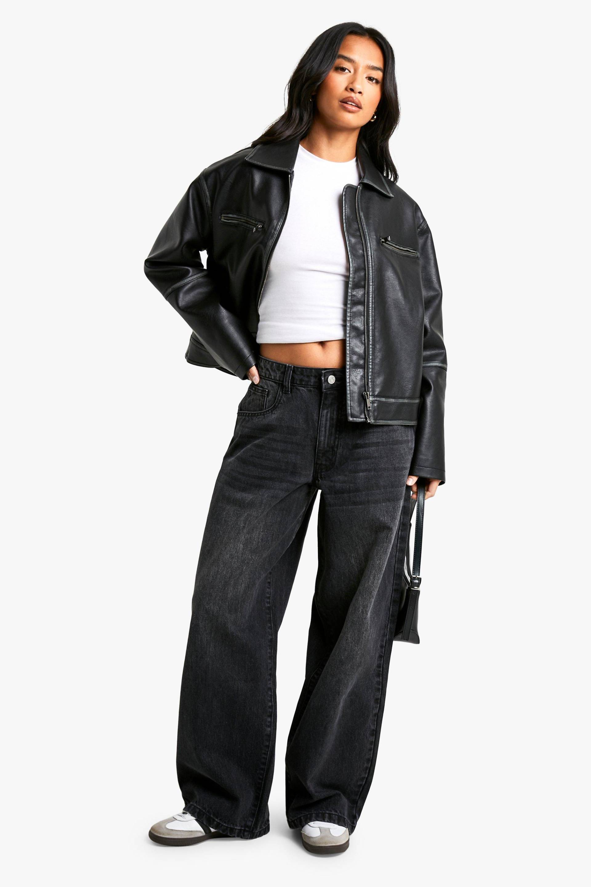 Petite Boyfriend-Jeans - Washed Black - 32, Washed Black Petite Boyfriend-Jeans - Washed Black - 32, Washed Black von boohoo