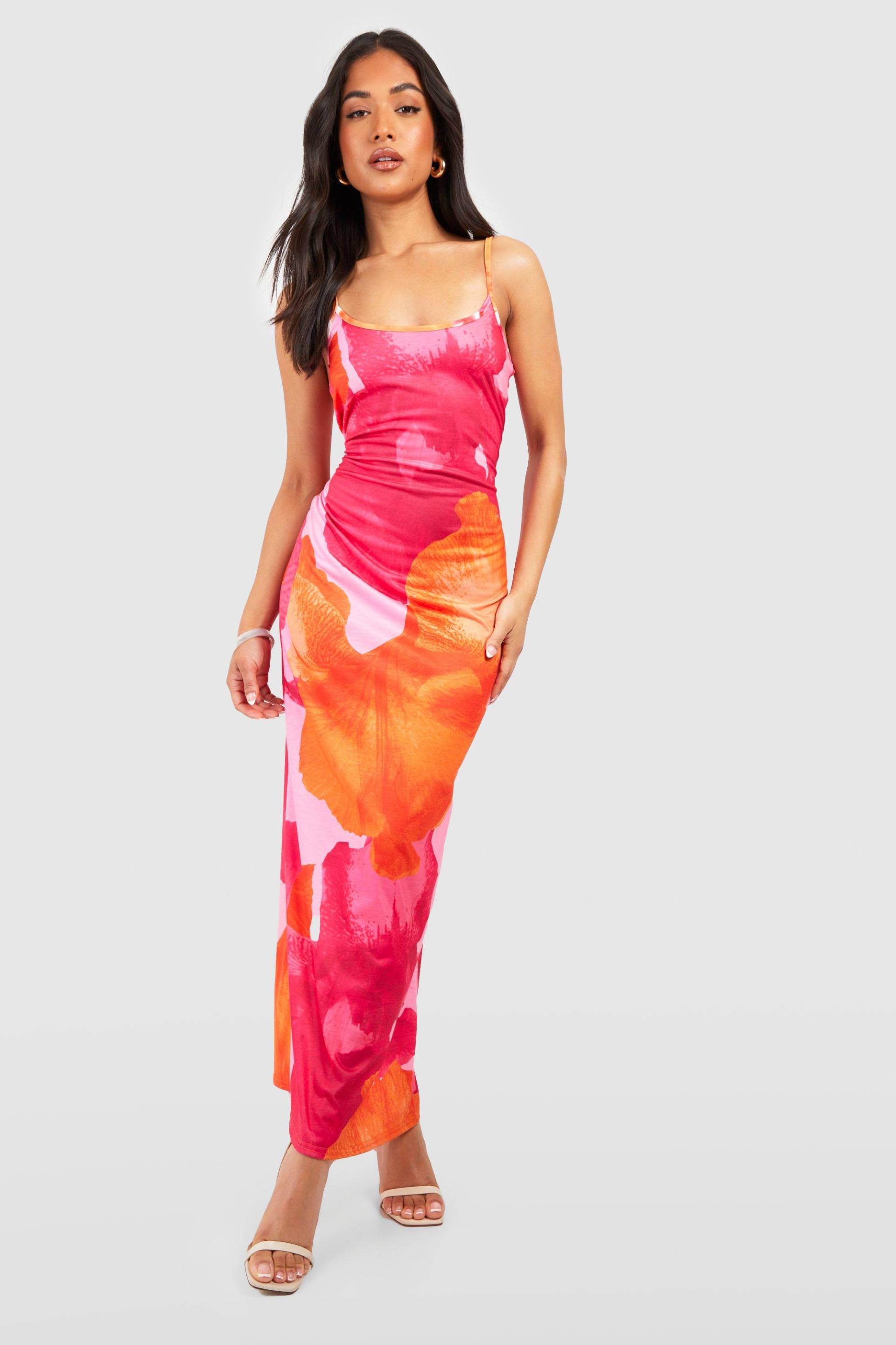 Petite Florales Maxikleid - Orange - 40, Orange von boohoo