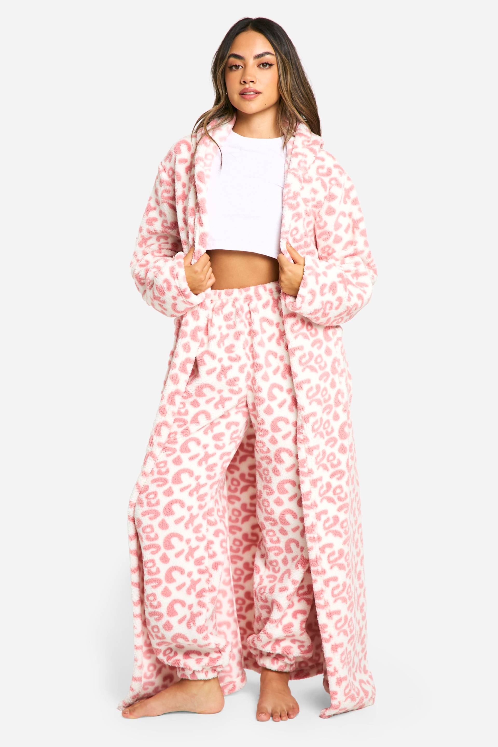 Pinker Fleece Maxi-Morgenmantel Mit Leopardenprint - Xl, Pink von boohoo
