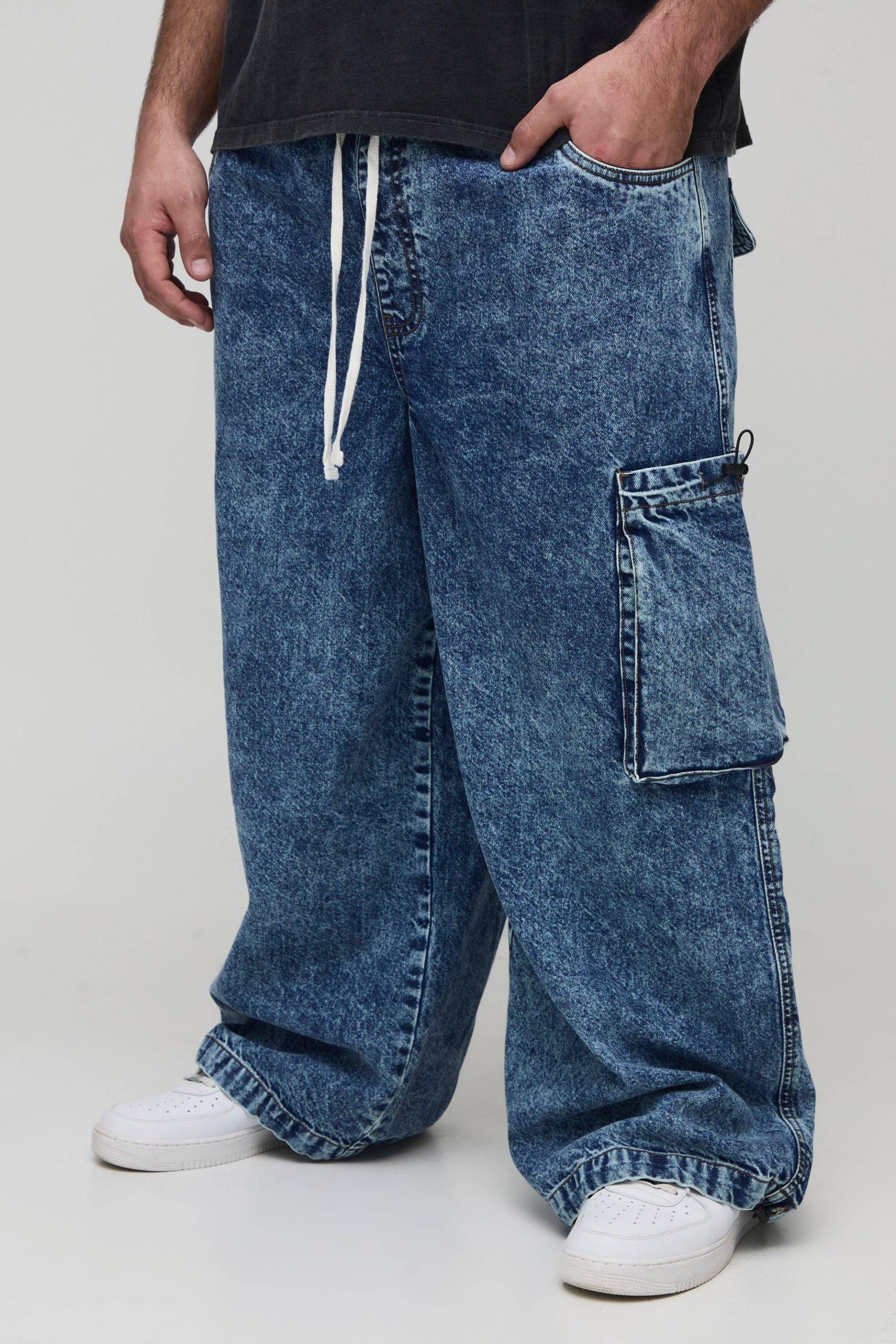 Plus Baggy Acid Wash Drawcord Cargo Jeans - Mid Wash - 44, Mid Wash Plus Baggy Acid Wash Drawcord Cargo Jeans - Mid Wash - 44, Mid Wash von boohoo