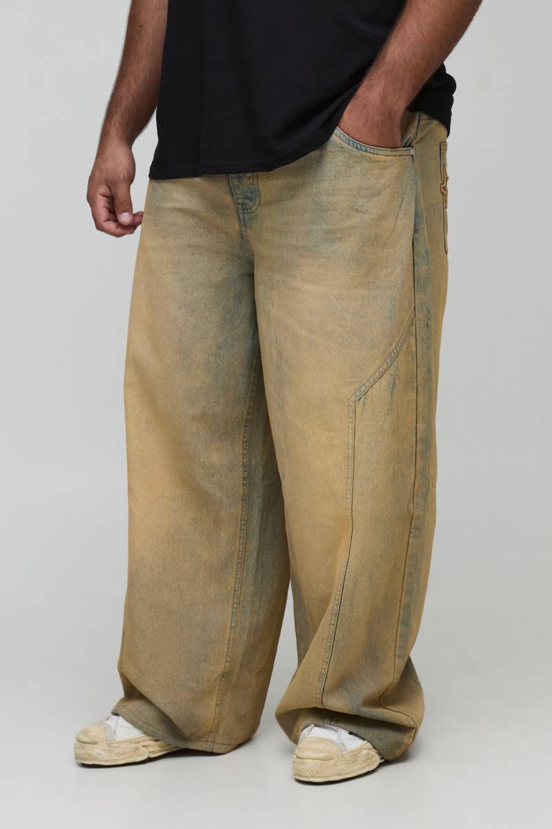 Plus Baggy Fit Washed Star Applique Jeans - Antique Wash - 40, Antique Wash von boohoo