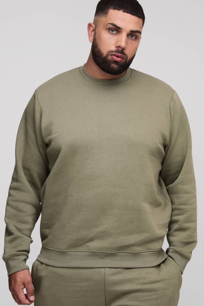 Plus Basic Regular Fit Crew Neck Sweatshirt - Khaki - 4Xl, Khaki von boohoo
