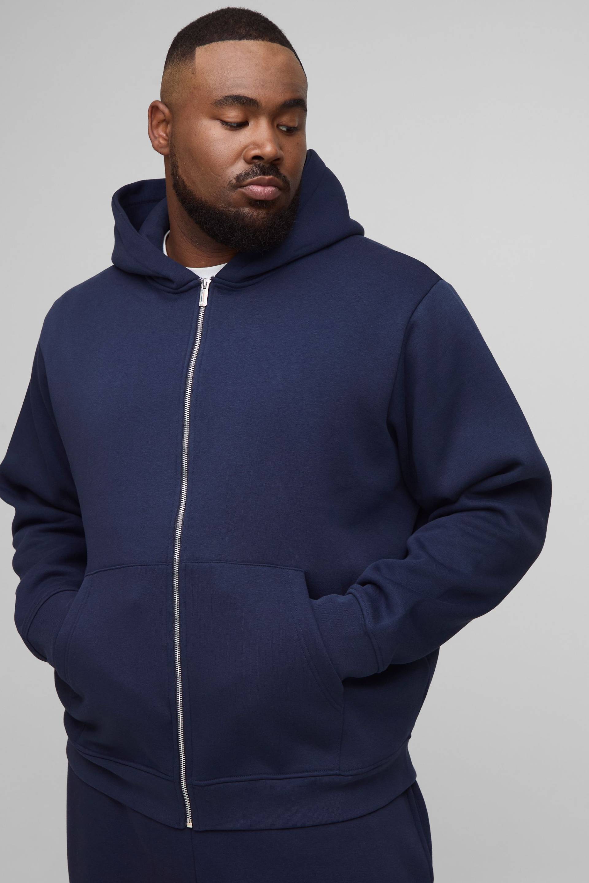 Plus Basic Regular Zip Through Hoodie - Navy - 3Xl, Navy Plus Basic Regular Zip Through Hoodie - Navy - 3Xl, Navy von boohoo