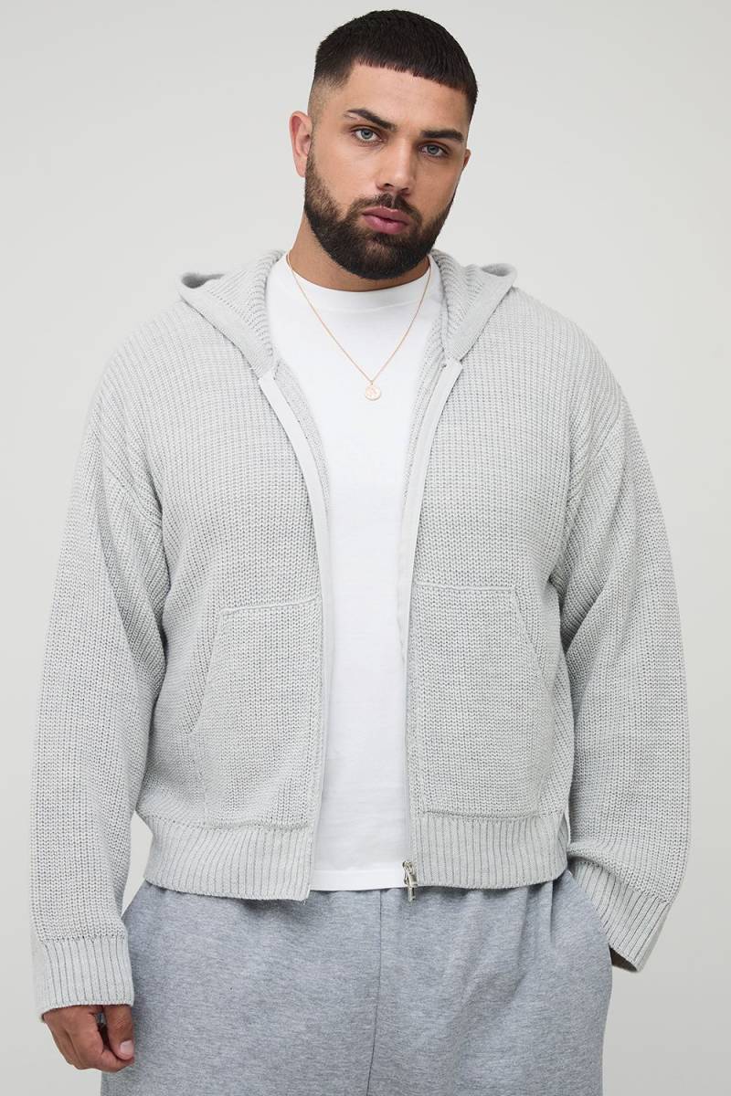 Plus Boxy Fit Ribbed Knitted Hoodie - Light Grey - 2Xl, Light Grey Plus Boxy Fit Ribbed Knitted Hoodie - Light Grey - 2Xl, Light Grey von boohoo
