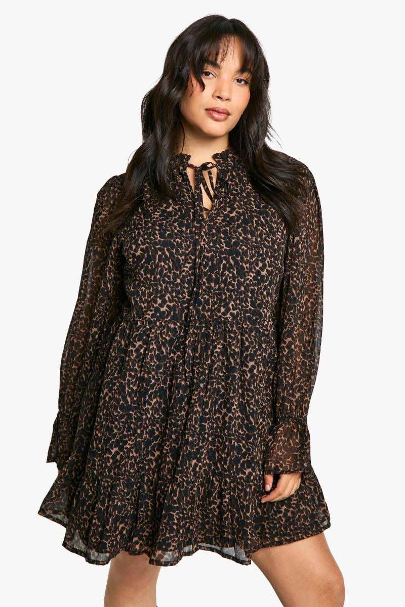 Plus Chiffon-Smokkleid Mit Animal-Print - Leopard - 44, Leopard von boohoo