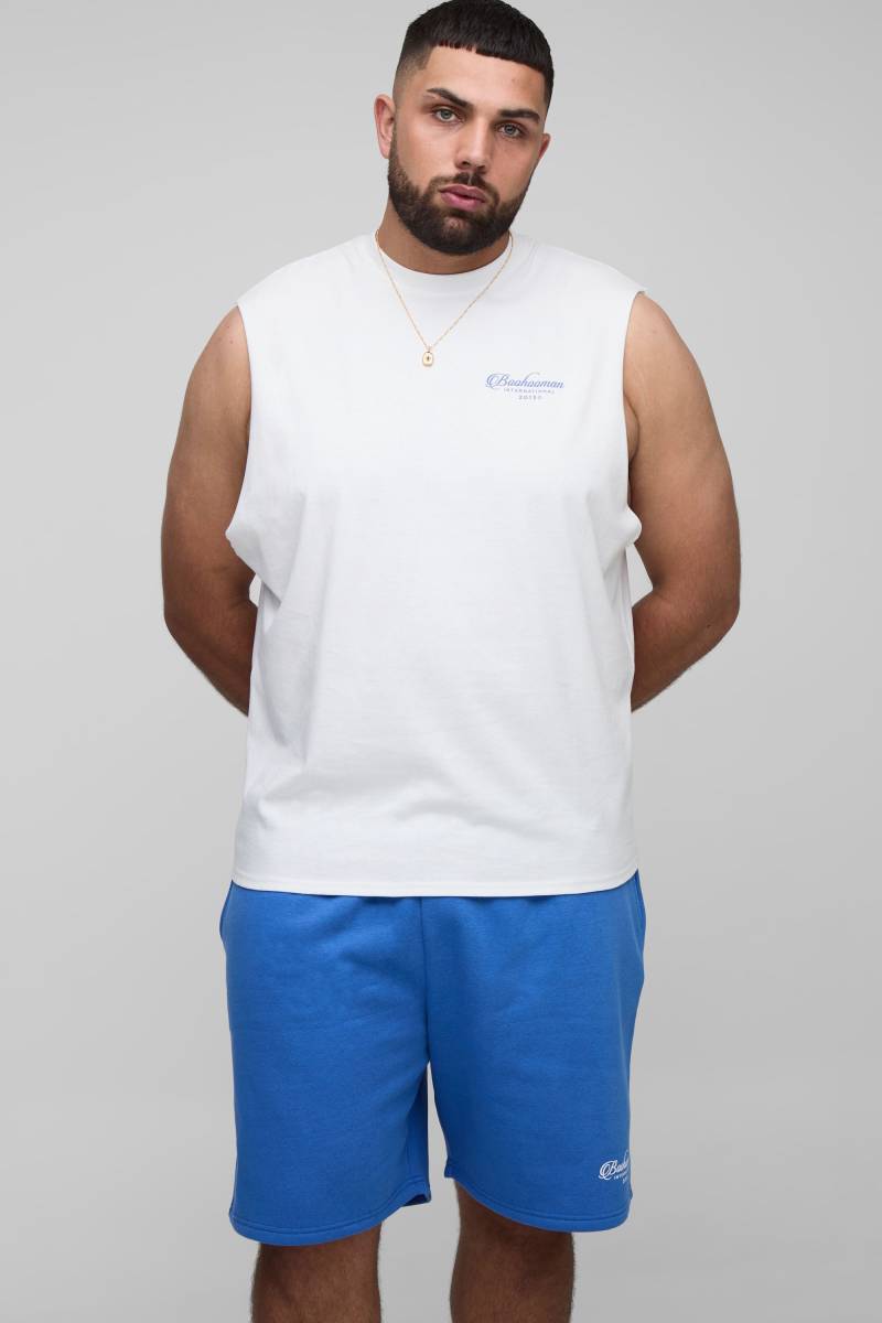 Plus Drop Armhole Landscape Print Vest & Relaxed Short Set - White - 3Xl, White Plus Drop Armhole Landscape Print Vest & Relaxed Short Set - White - 3Xl, White von boohoo