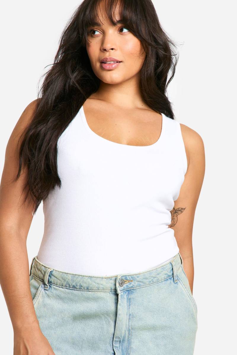 Plus Geripptes Vesttop Mit Breiten Trägern - White - 46, White von boohoo