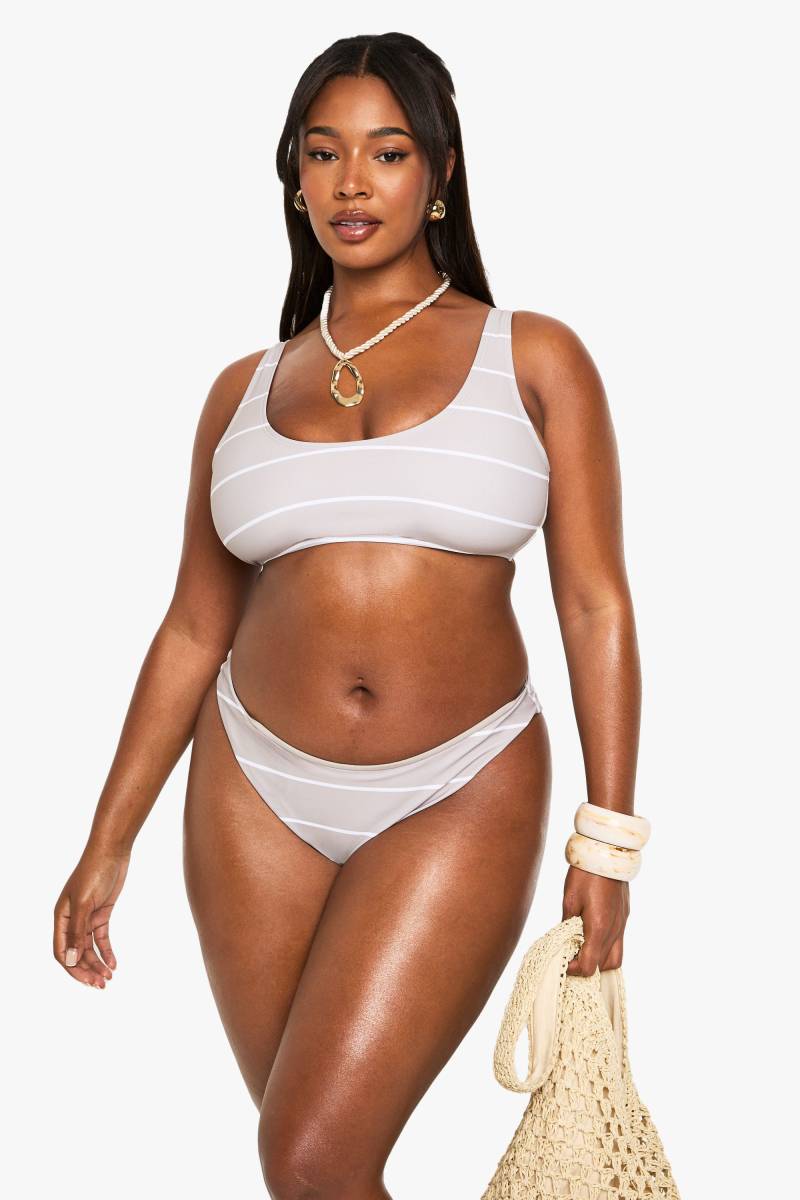 Plus Gestreifte Badehose Essentials Bikinihose - Stone - 48, Stone von boohoo