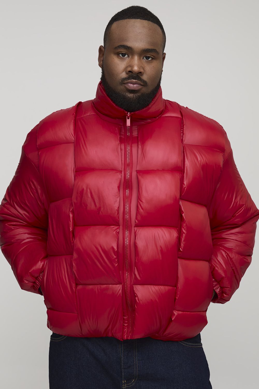 Plus High Shine Weft Oversized Funnel Neck Puffer Jacket - Red - 2Xl, Red Plus High Shine Weft Oversized Funnel Neck Puffer Jacket - Red - 2Xl, Red von boohoo