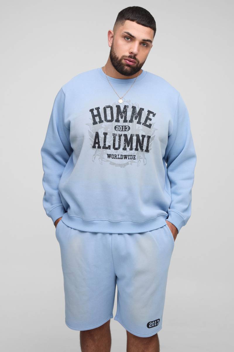 Plus Homme Spray Wash Regular Fit Sweatshirt & Short Set - Light Blue - 2Xl, Light Blue Plus Homme Spray Wash Regular Fit Sweatshirt & Short Set - Light Blue - 2Xl, Light Blue von boohoo