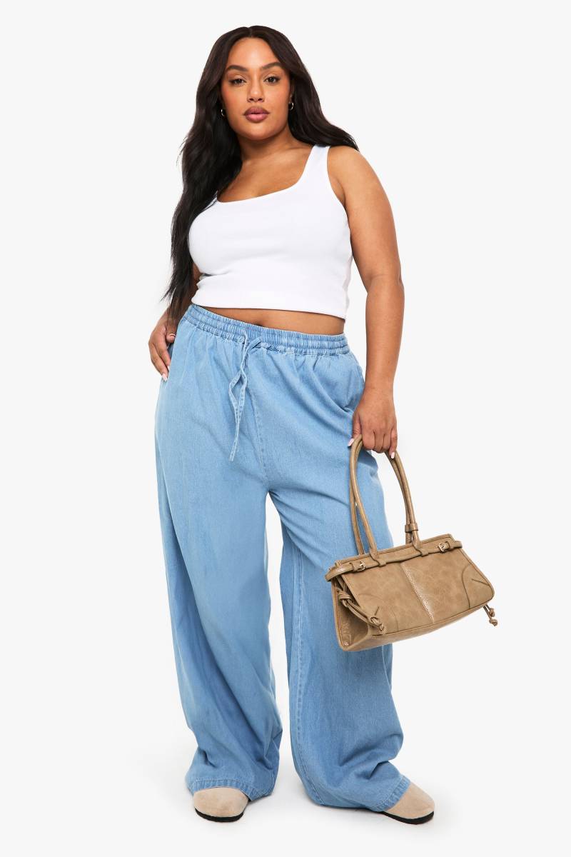 Plus Hose Mit Weitem Bein Und Kordelzug - Mid Blue - 48, Mid Blue Plus Hose Mit Weitem Bein Und Kordelzug - Mid Blue - 48, Mid Blue von boohoo