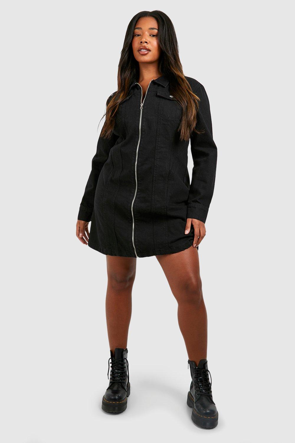 Plus Jeanskleid Mit Reißverschluss - Black - 48, Black Plus Jeanskleid Mit Reißverschluss - Black - 48, Black von boohoo