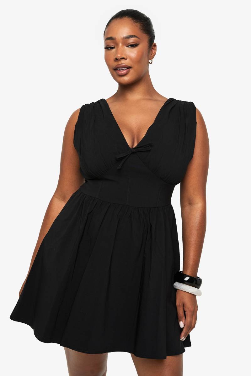 Plus Korsett-Skaterkleid Mit Tiefem Ausschnitt Und Schnür-Detail - Black - 44, Black von boohoo