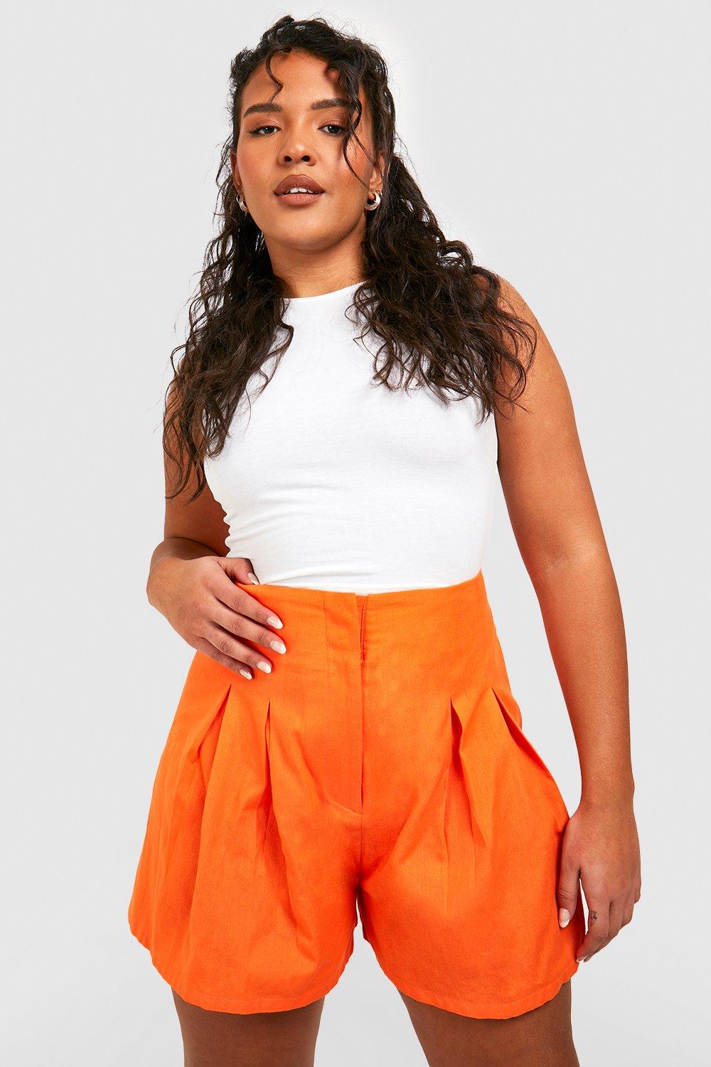 Plus Leinen-Shorts - Orange - 44, Orange von boohoo