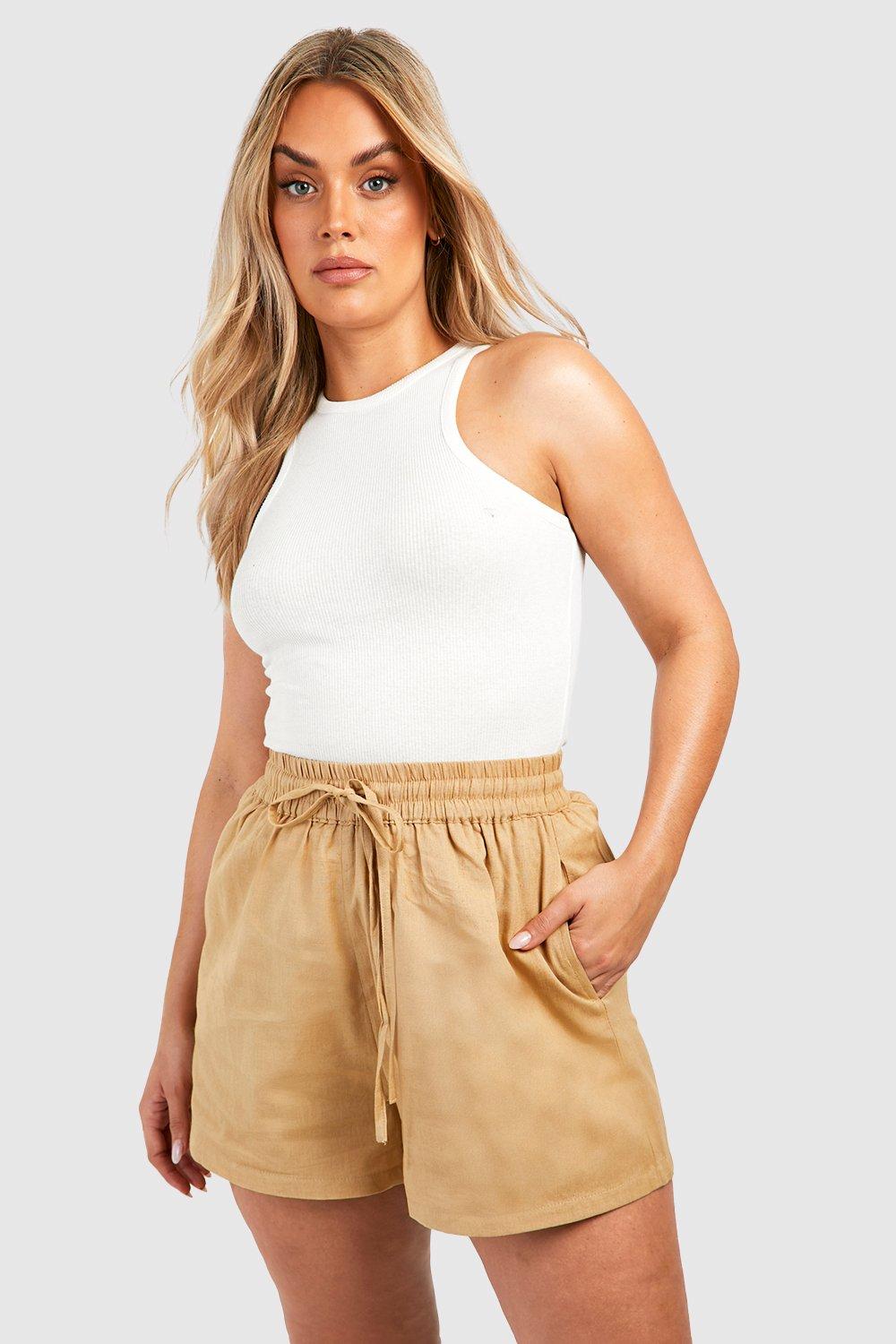 Plus Leinen-Shorts - Stone - 44, Stone von boohoo