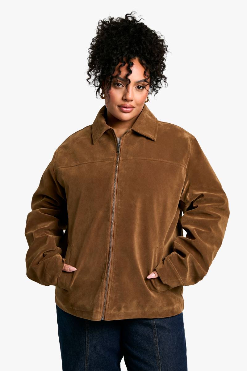 Plus Lockere Wildleder-Jacke Mit Kragen - Tan - 44, Tan von boohoo