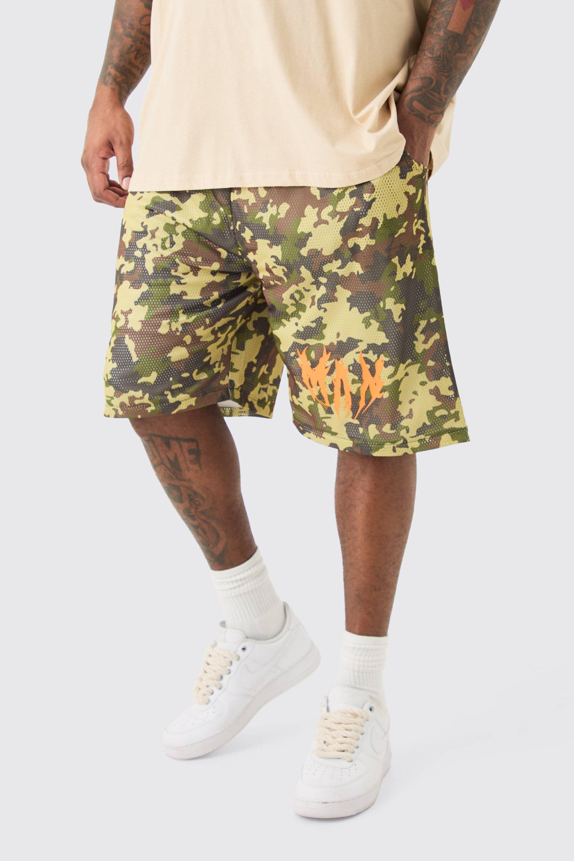 Plus Man Airtex Camo Basket Ball Short - Multi - Xxl, Multi von boohoo