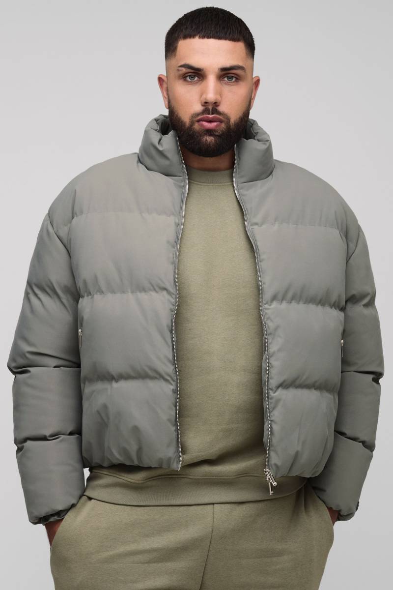 Plus Man Boxy Fit Funnel Neck Puffer Coat - Grey - 3Xl, Grey von boohoo