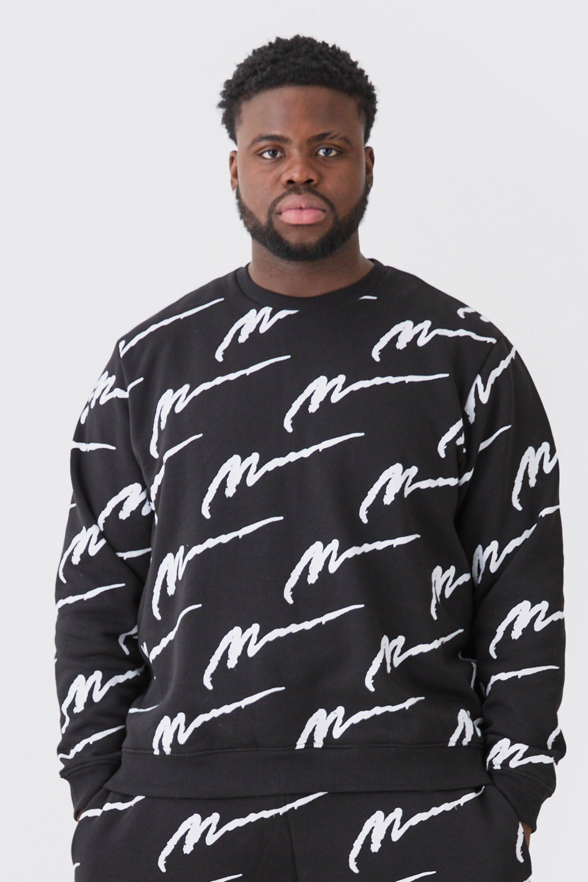 Plus Oversize Sweatshirt Mit Man Signature Print - Black - Xxl, Black von boohoo