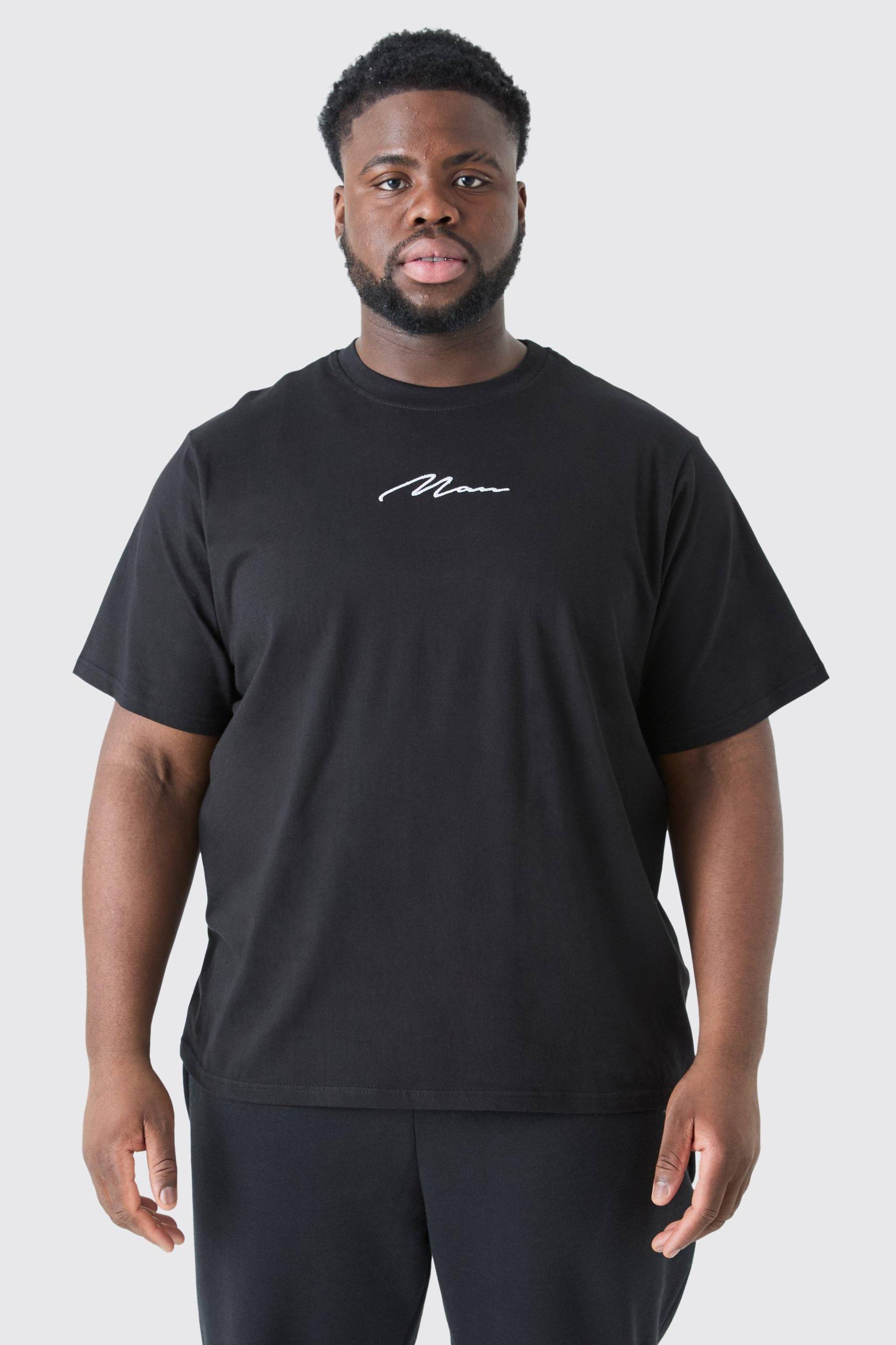 Plus T-Shirt Mit Man Signature Stickerei - Black - Xxl, Black von boohoo