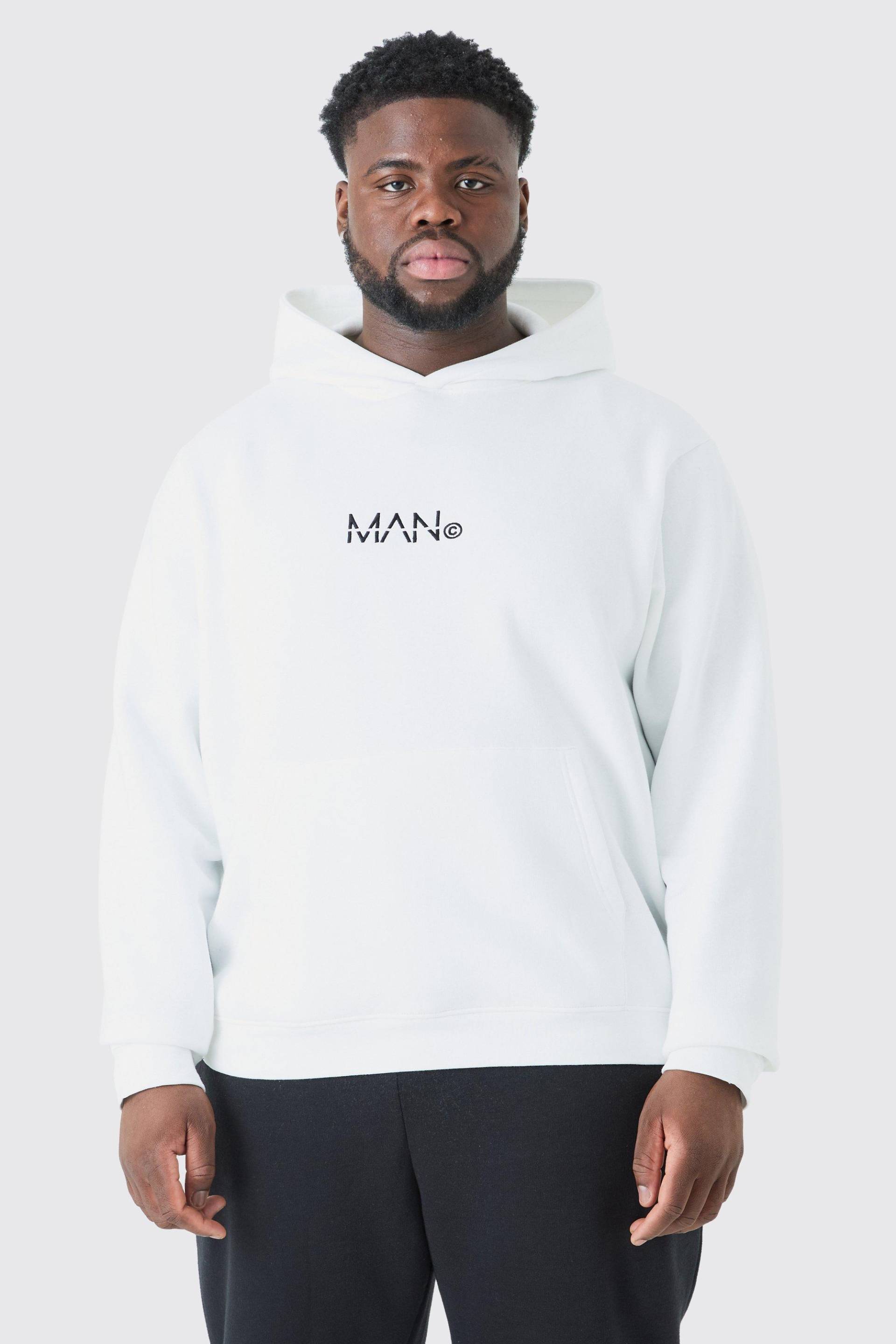 Plus Man Signature Hoodie In Weiß - White - Xxxl, White von boohoo