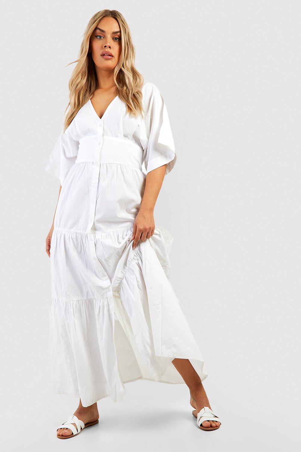 Plus Maxikleid Mit Knopfleiste - White - 42, White von boohoo