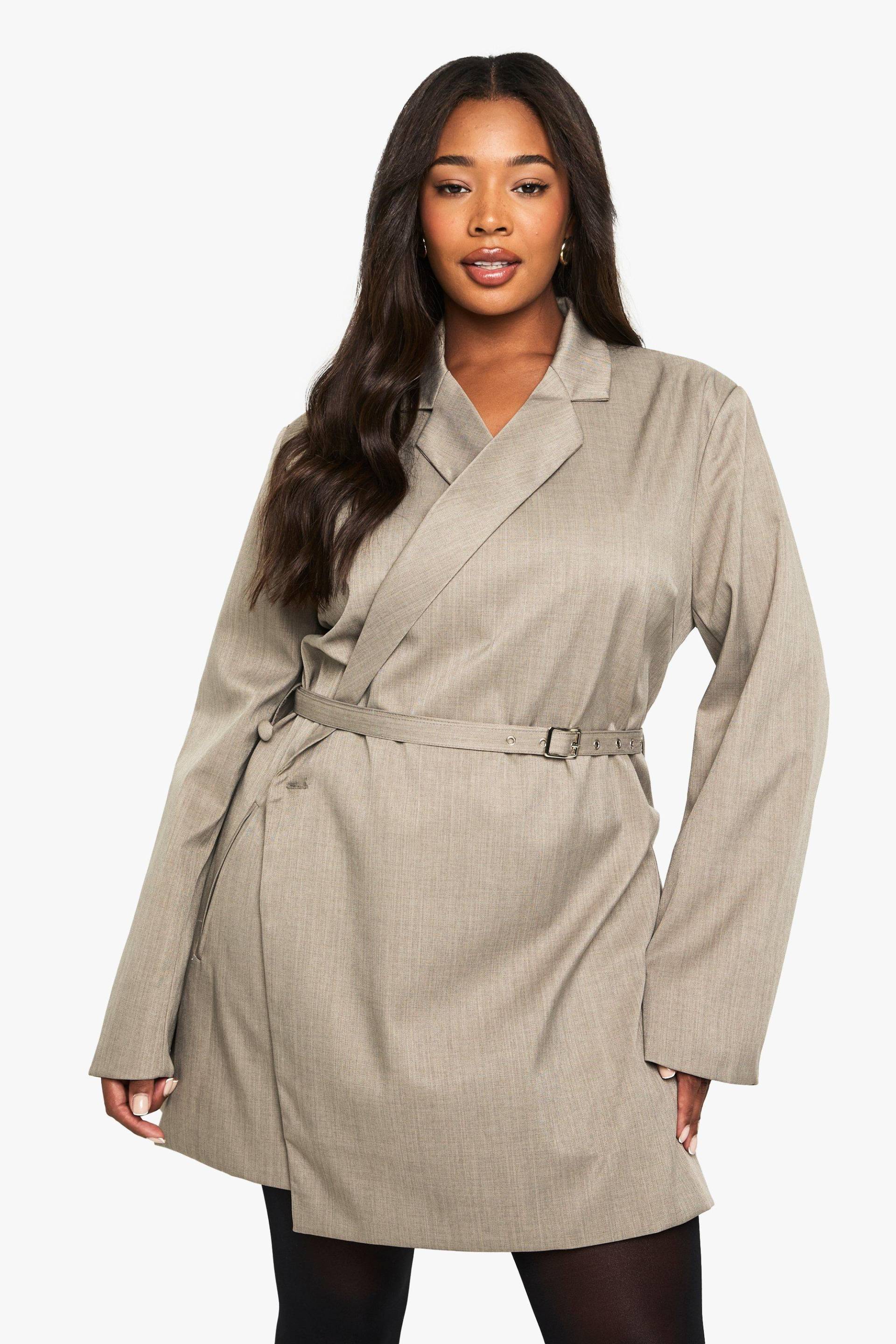 Plus Meliertes Blazerkleid Mit Gürtel - Grey - 44, Grey von boohoo
