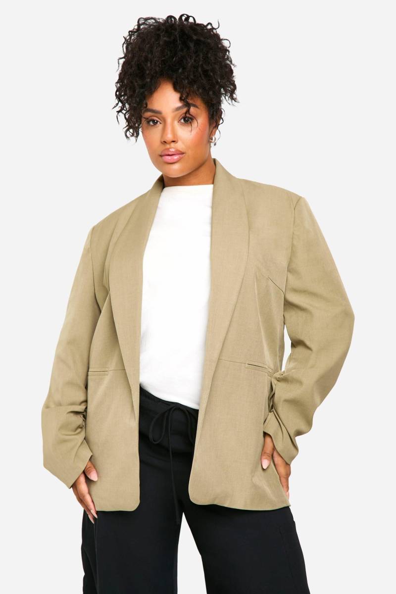 Plus Oversize Blazer Mit Gerafften Ärmeln - Light Khaki - 44, Light Khaki von boohoo
