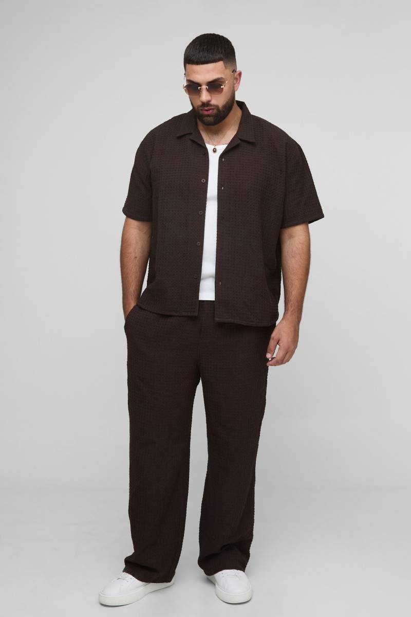 Plus Oversize Hemd In Waffeloptik & Lockere Hose - Brown - 3Xl, Brown Plus Oversize Hemd In Waffeloptik & Lockere Hose - Brown - 3Xl, Brown von boohoo