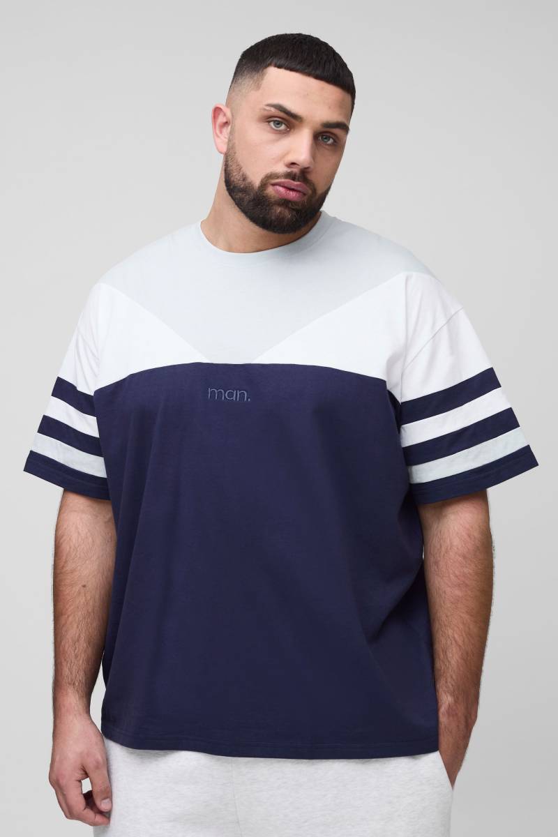 Plus Oversize Man Colorblock T-Shirt - Navy - Xxxl, Navy von boohoo
