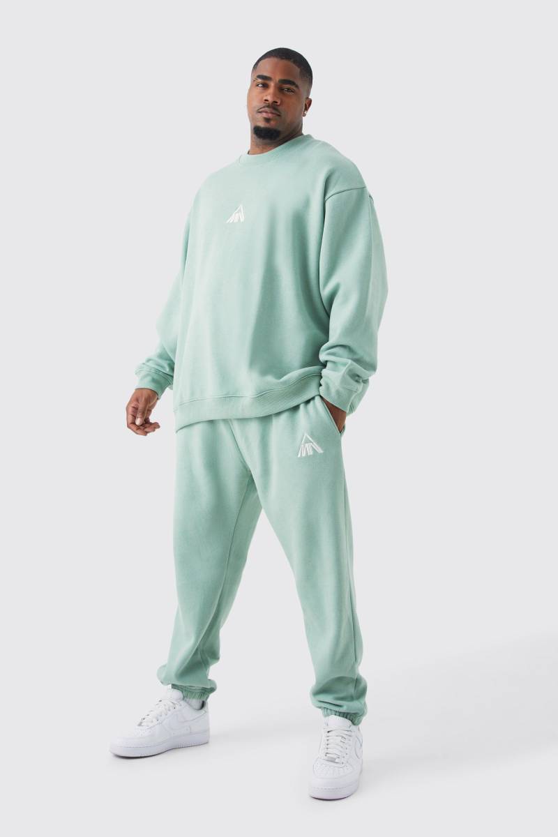 Plus Oversize Man Sweatshirt-Trainingsanzug - Sage - Xxl, Sage von boohoo