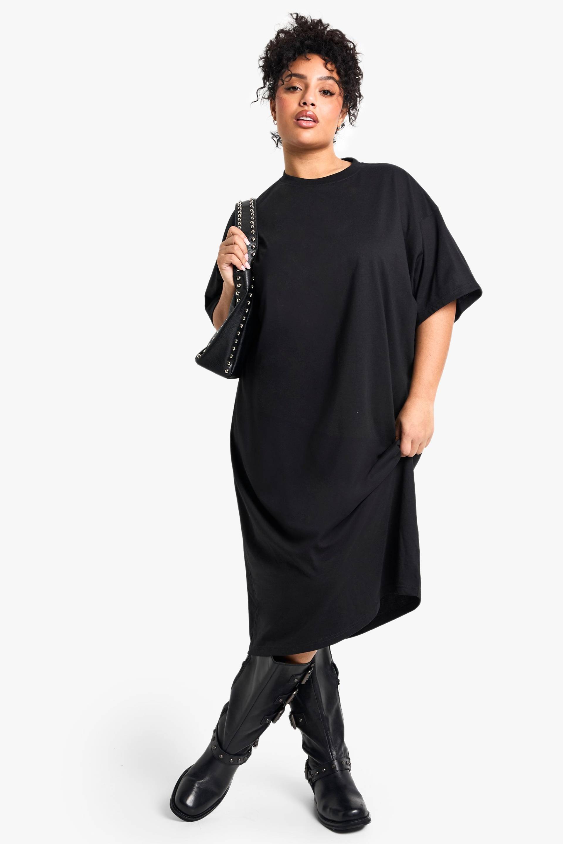 Plus Oversize Midi T-Shirt-Kleid - Black - 48, Black von boohoo