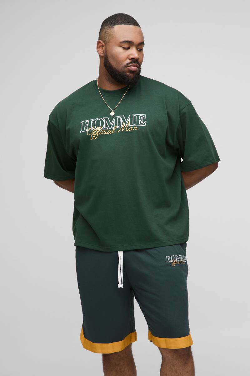 Plus Oversized Boxy Homme Landscape Print T-Shirt & Basket Ball Short Set - Green - 3Xl, Green Plus Oversized Boxy Homme Landscape Print T-Shirt & Basket Ball Short Set - Green - 3Xl, Green von boohoo
