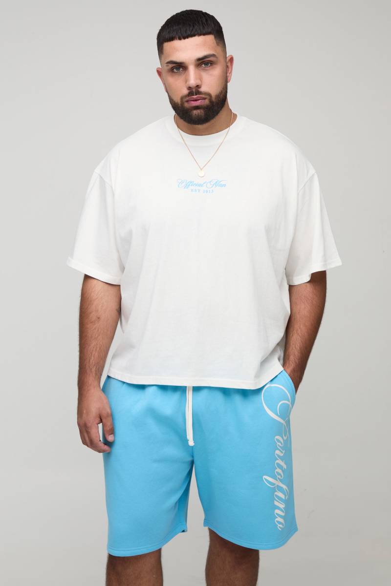 Plus Oversized Boxy Official Man Print T-Shirt & Relaxed Short Set - White - 3Xl, White von boohoo