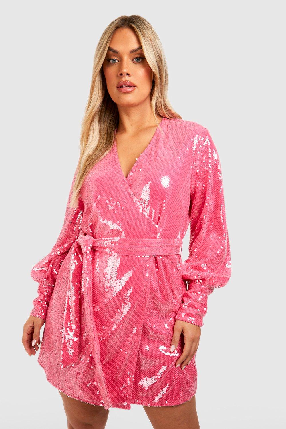 Plus Pailletten-Wickelkleid - Hot Pink - 52, Hot Pink von boohoo