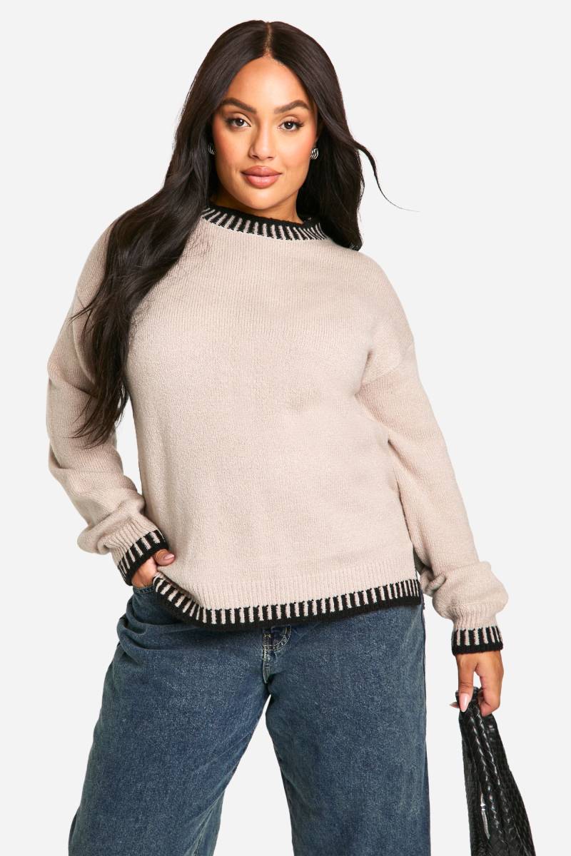 Plus Premium Pullover Mit Kontrast-Detail - Taupe - 44, Taupe Plus Premium Pullover Mit Kontrast-Detail - Taupe - 44, Taupe von boohoo