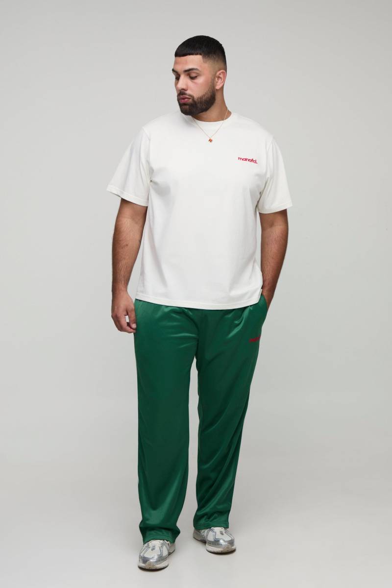 Plus Regular Man Embroidered T-Shirt & Oversized Tricot Extended Drawcord Jogger Set - Ecru - 2Xl, Ecru von boohoo