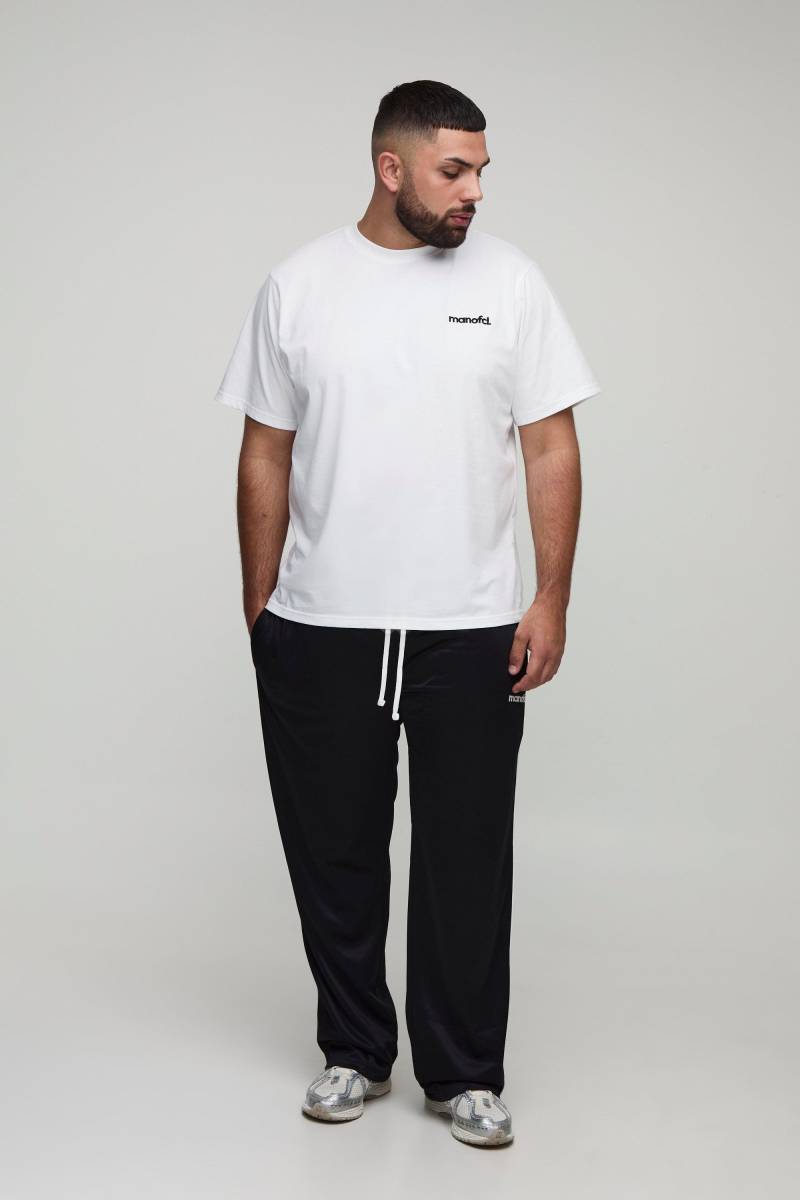 Plus Regular Man Embroidered T-Shirt & Oversized Tricot Extended Drawcord Jogger Set - White - 3Xl, White von boohoo