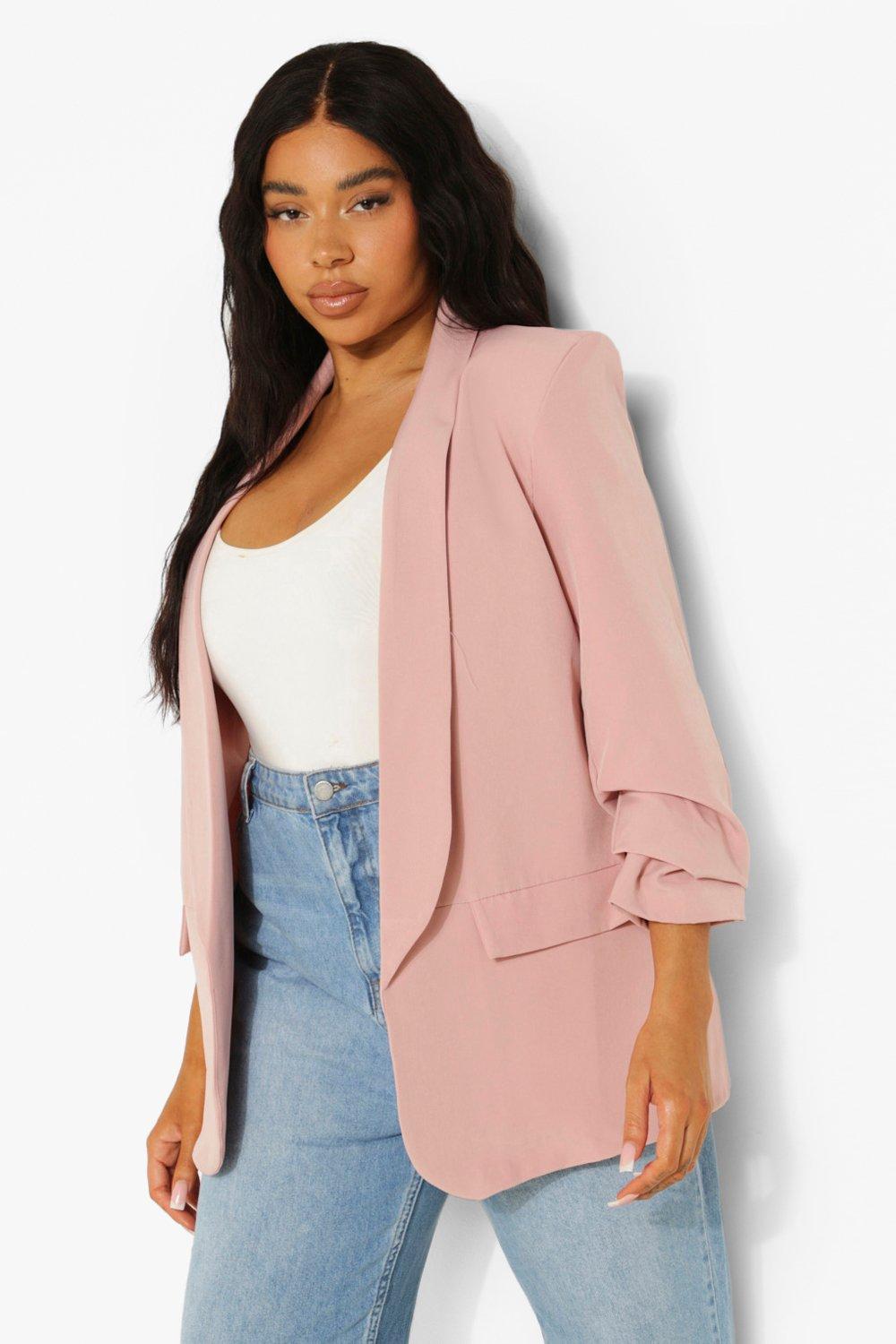 Plus Stretch Blazer Mit Gerafften Ärmeln - Rose - 44, Rose von boohoo