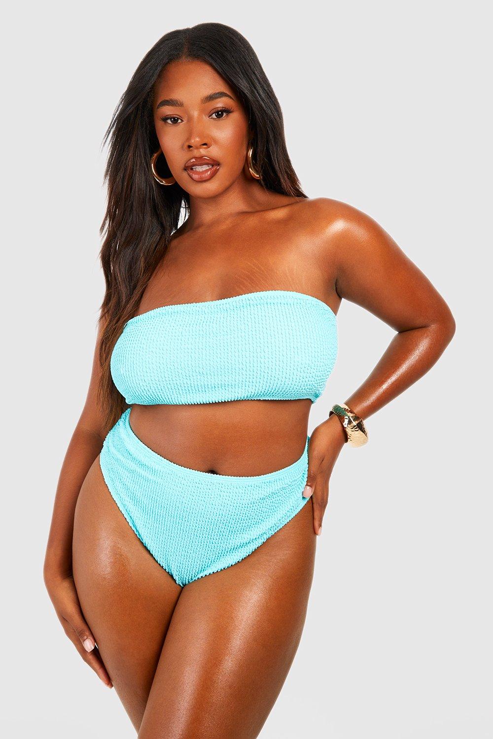 Plus Strukturierter Bandeau-Bikini In Knitteroptik - Turquoise - 48, Turquoise von boohoo