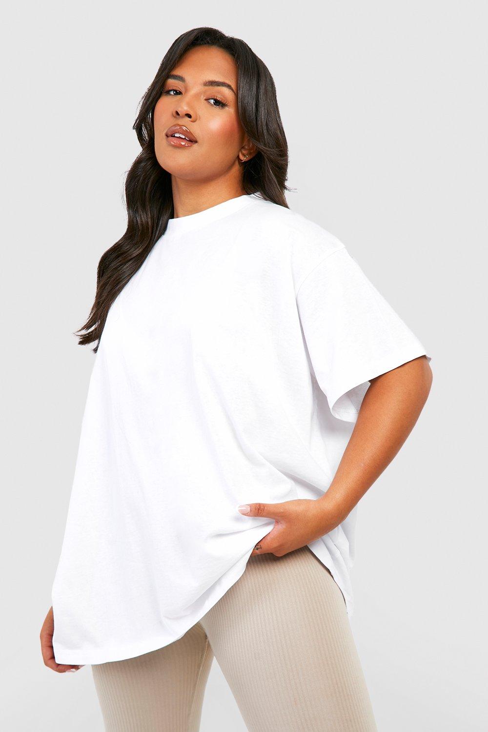 Plus Super Oversize Basic Rundhals T-Shirt Aus Baumwolle - White - 42, White von boohoo